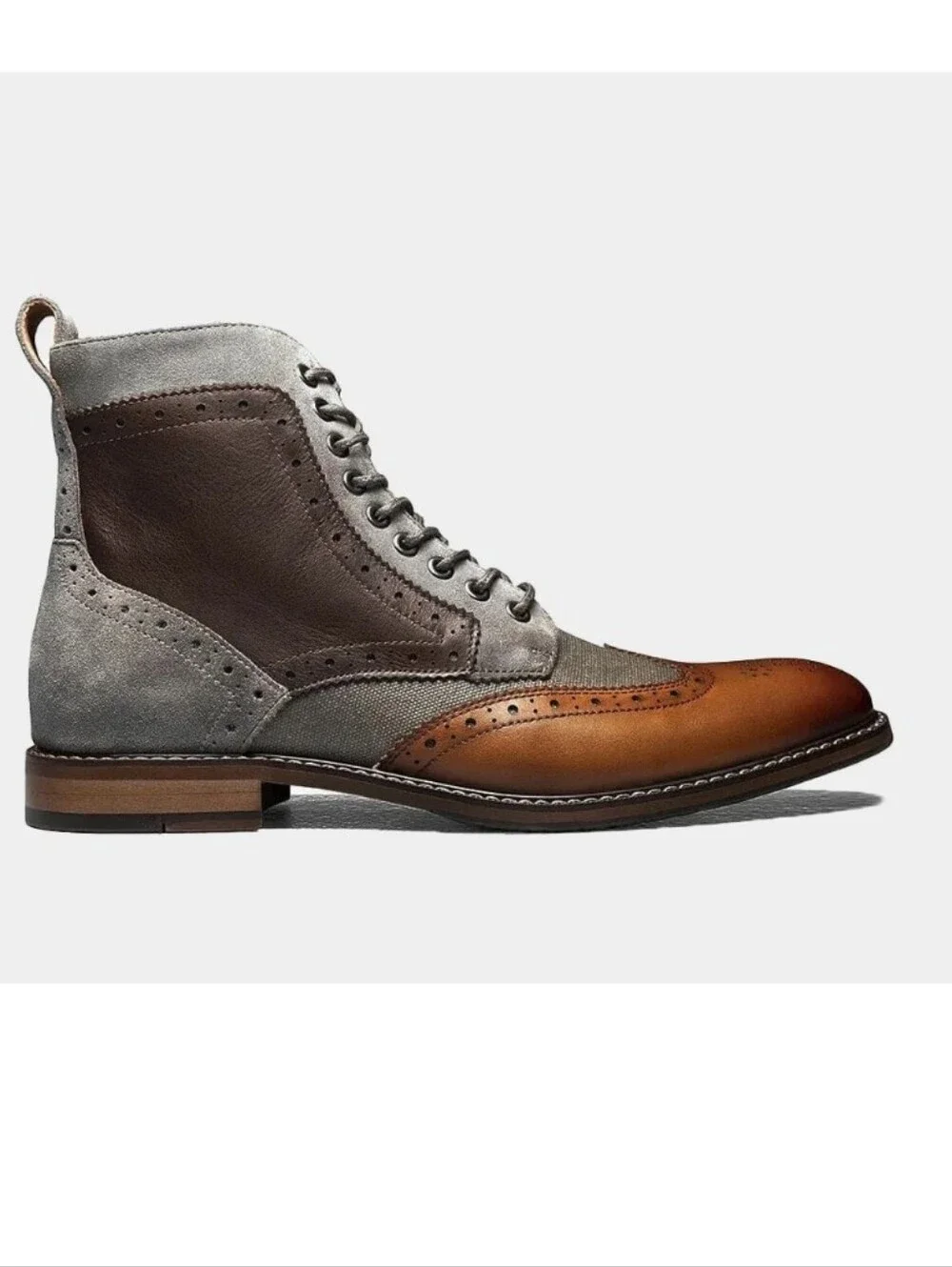 Stacy Adams, Men's Two-Tone Brogue Leather & Suede Boot - Gray and Brown